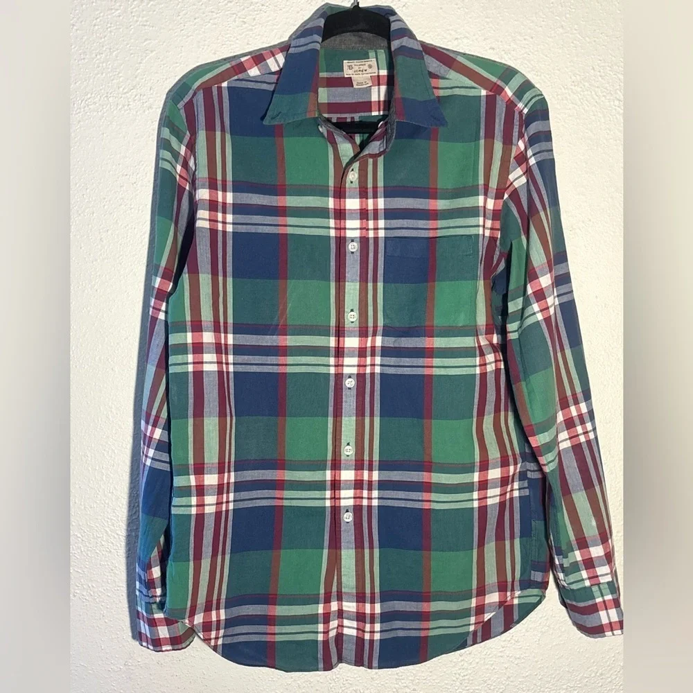 J.Crew Quality Woven Button Up Men’s Small Green Blue Red Shirt Preppy